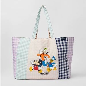 NWT Zara Mickey Mouse Disney gingham fabric tote bag